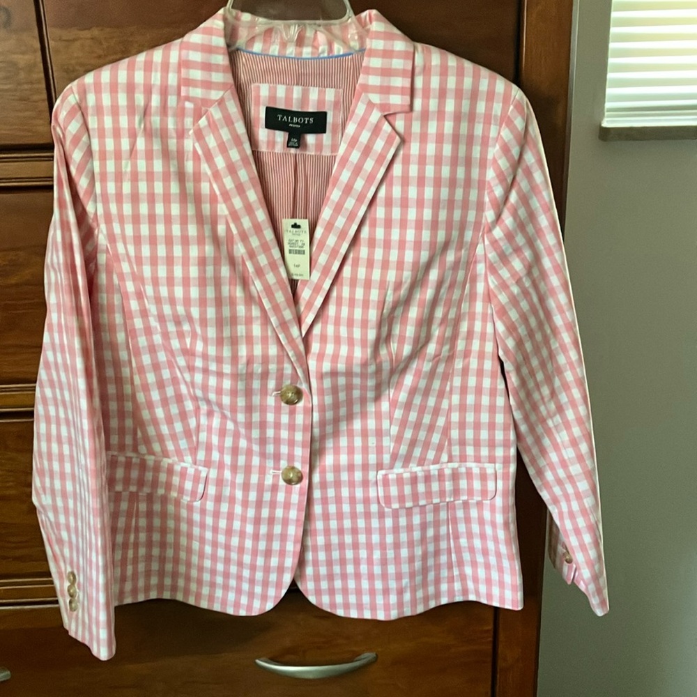 Talbots Pink Gingham Blazer Lightweight Spring Jacket